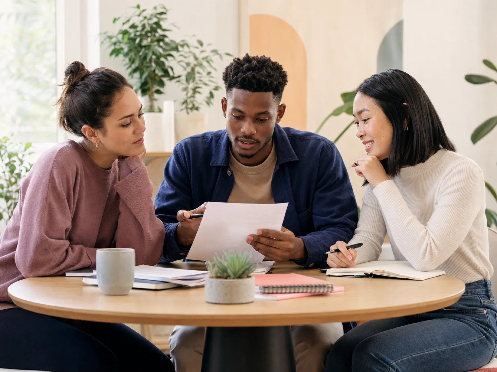 Young professionals discussing workplace expectations together
