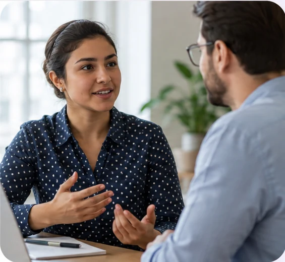 Young professional explaining work experience during an interview