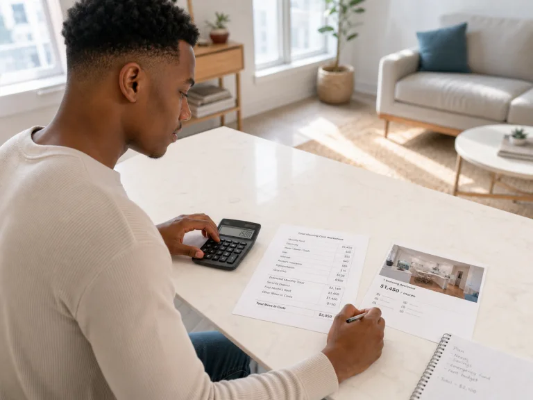 Young adult calculating the complete cost of moving