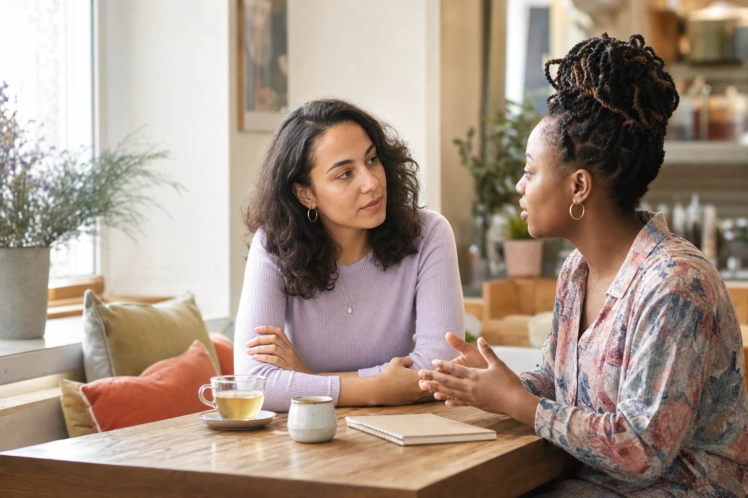 Two young adults having a clear and respectful conversation in natural light