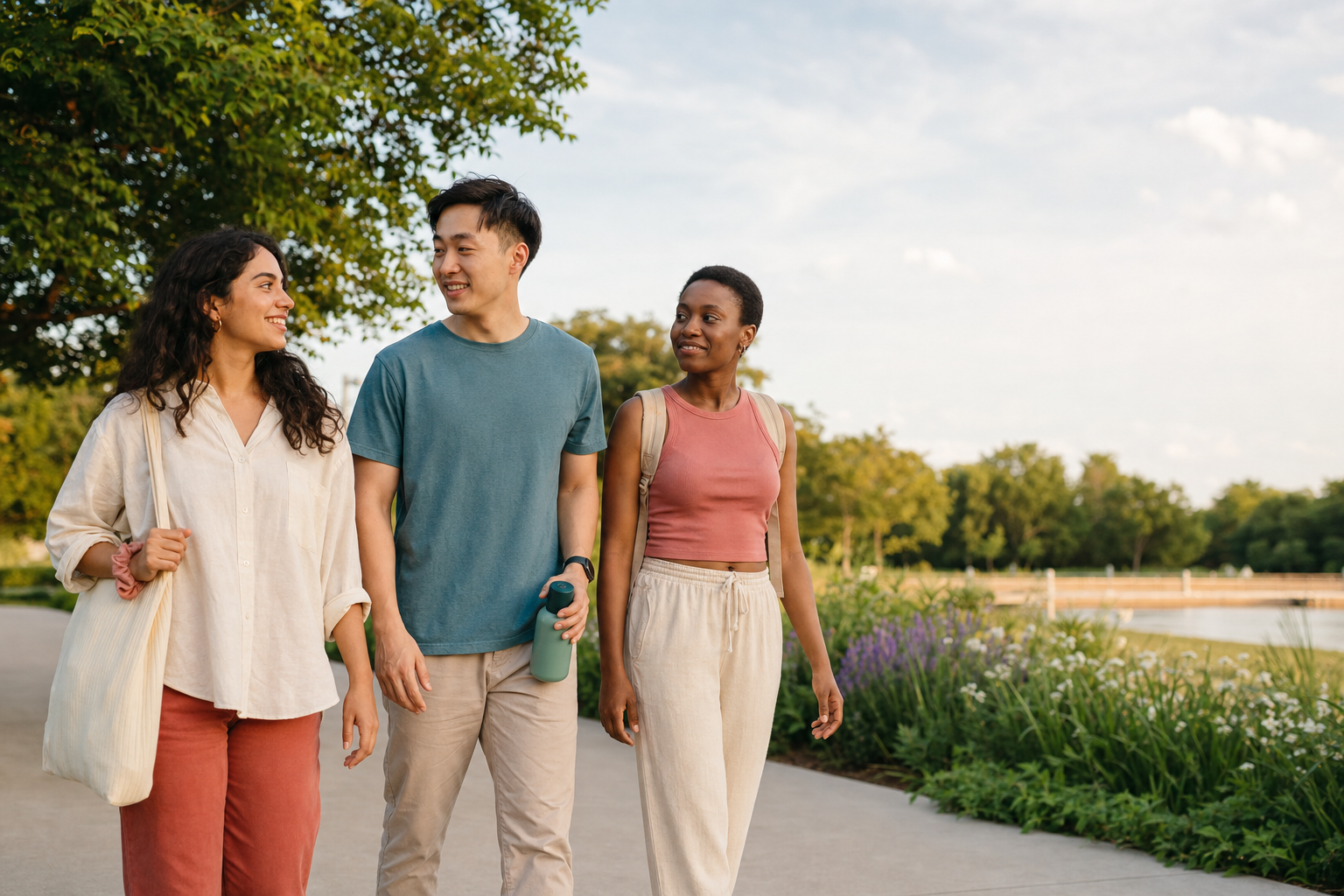 Young adults taking a restorative walk